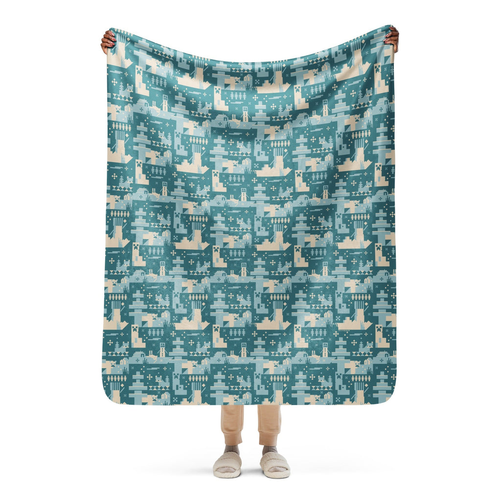 Minecraft Blue Holiday Pattern Sherpa Blanket