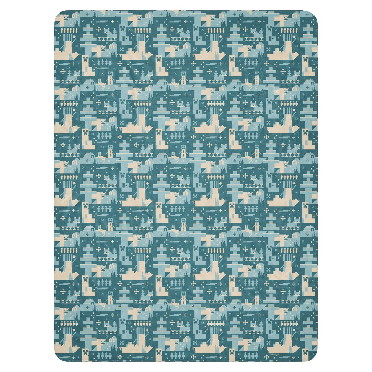 Minecraft Blue Holiday Pattern Sherpa Blanket