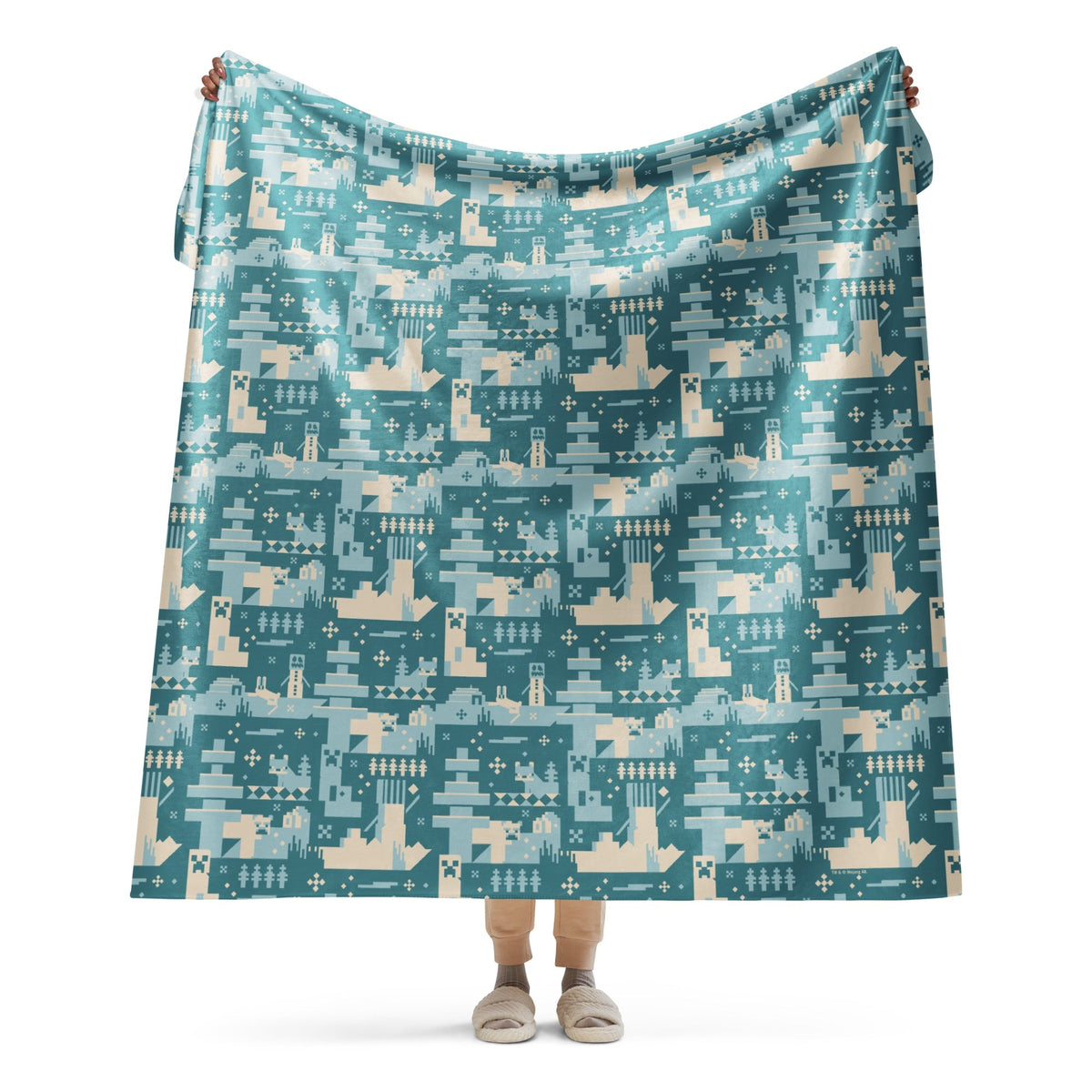 Minecraft Blue Holiday Pattern Sherpa Blanket
