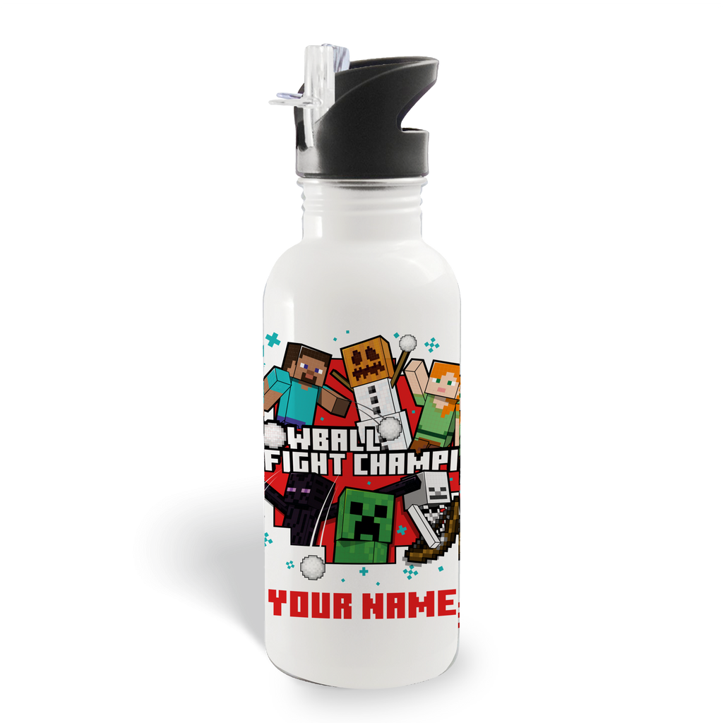 Minecraft Snowball Champ Personalized 20 oz Screw Top Water Bottle with Straw