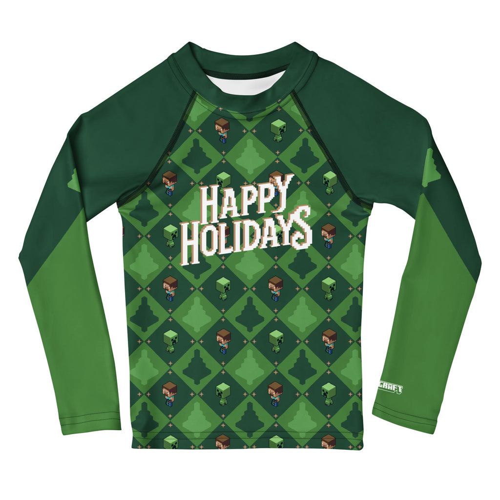 Minecraft Kids Rash Guard Happy Holidays