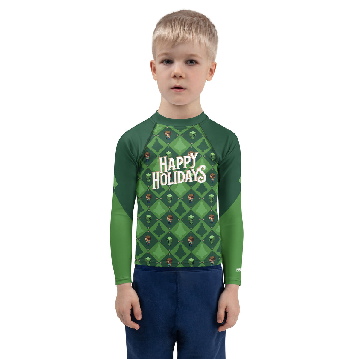 Minecraft Kids Rash Guard Happy Holidays