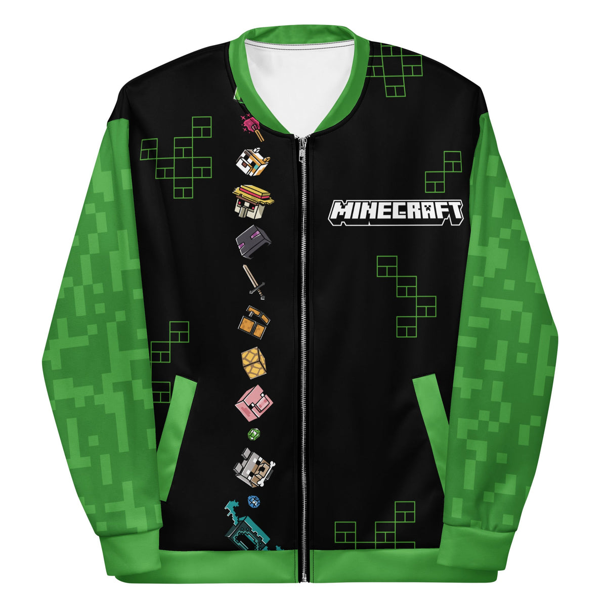 Minecraft Mascot Bomber Jacket Lightweight Unisex Outerwear