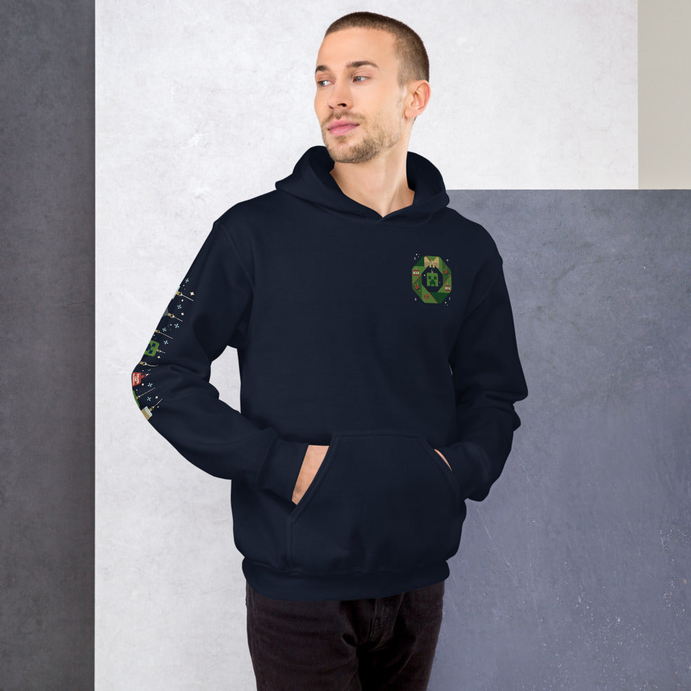 Minecraft Creeper Holiday Wreath Adult Hoodie
