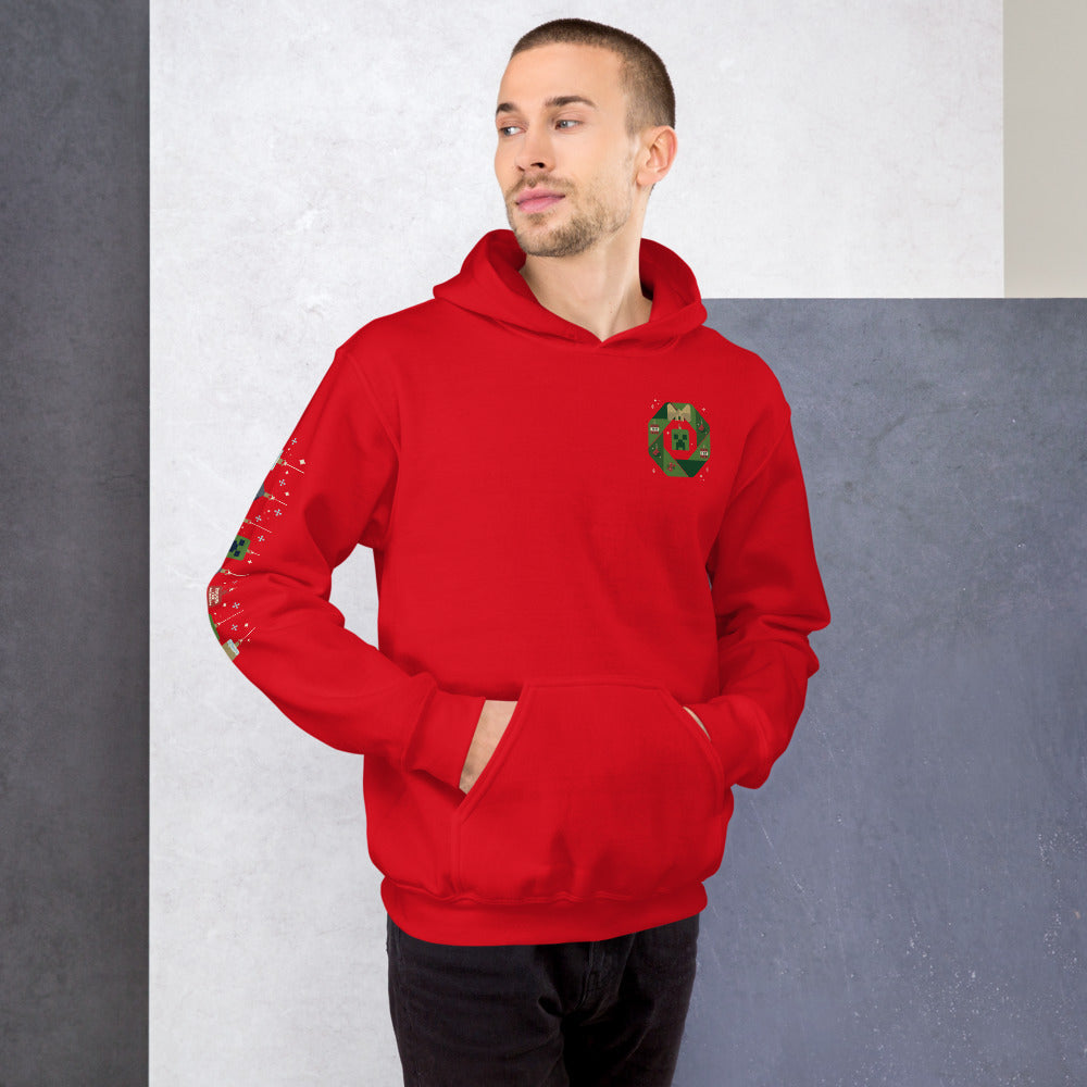 Minecraft Creeper Holiday Wreath Adult Hoodie
