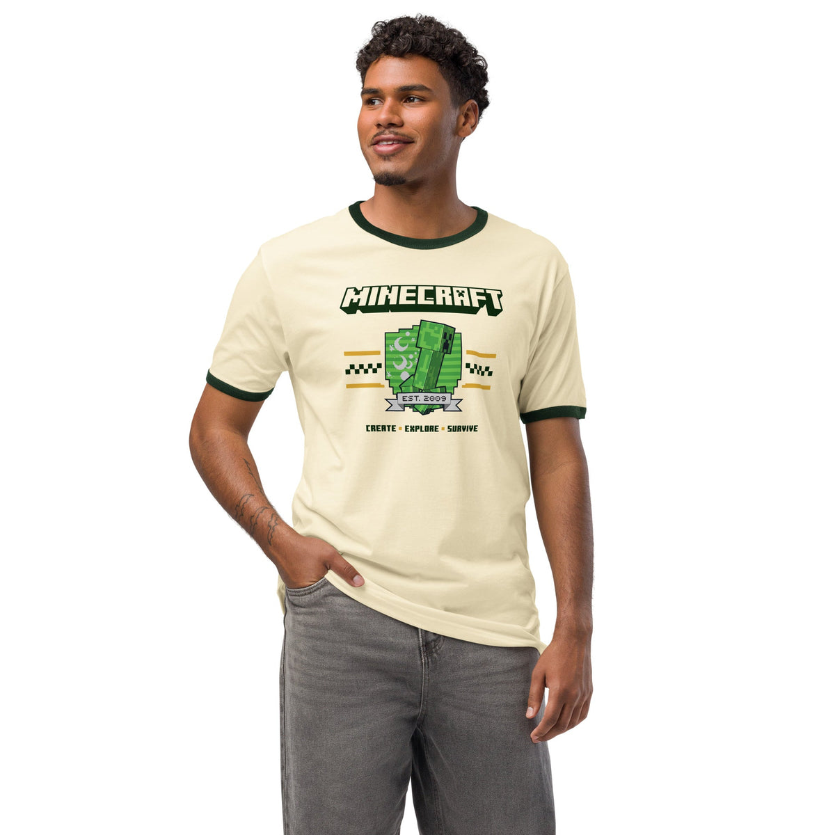 Minecraft Ringer T-Shirt Create, Explore, Survive