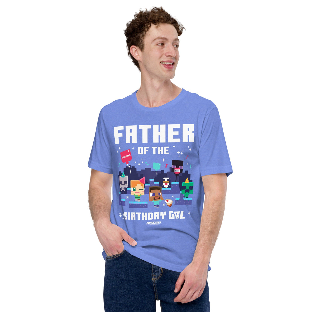 Minecraft Adult T-Shirt Father Of The Birthday Girl Personalized Name