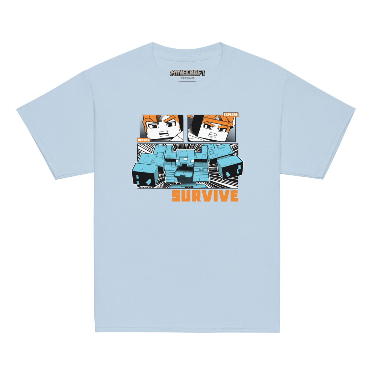 Minecraft Youth T-Shirt Dungeons II Defend Explore Survive