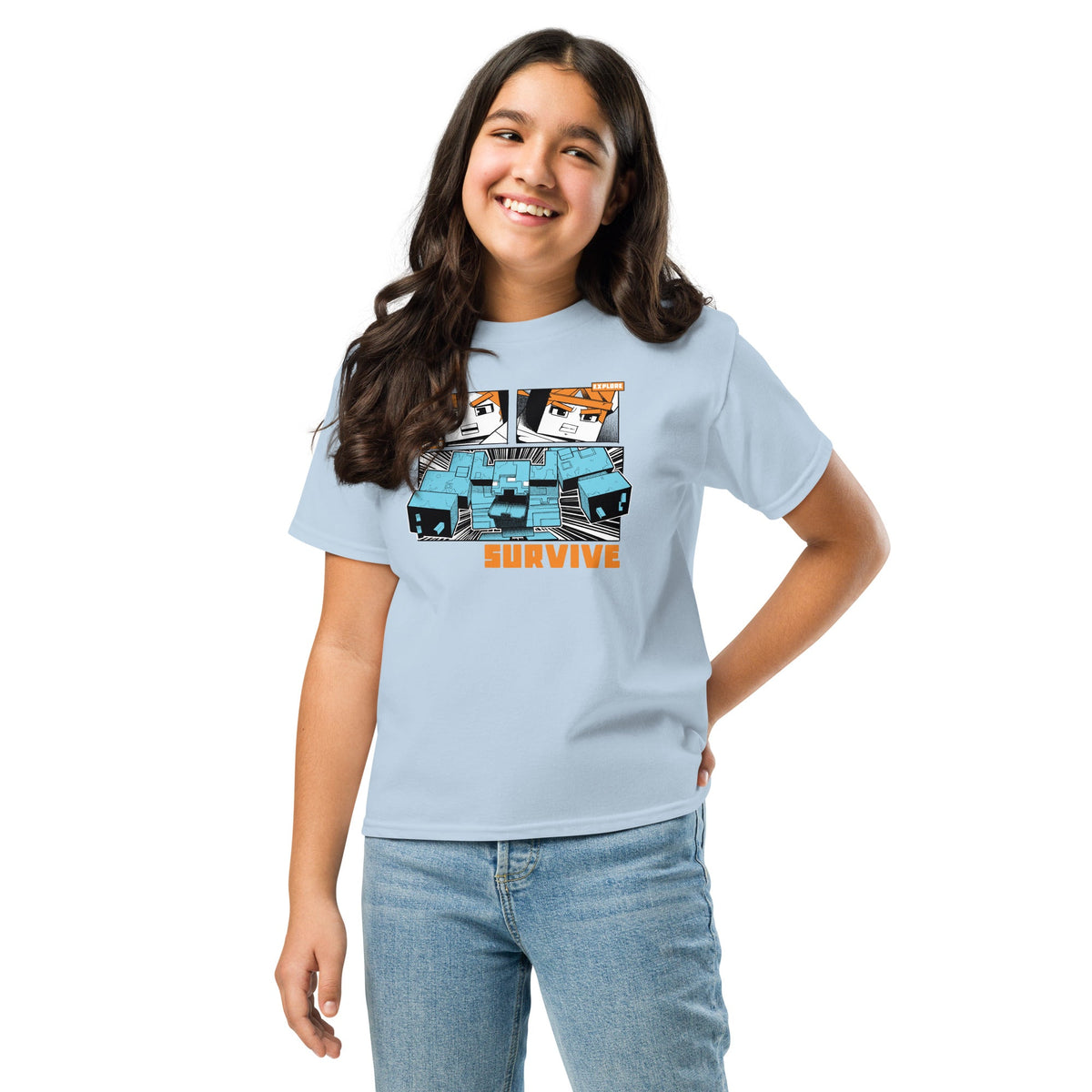 Minecraft Youth T-Shirt Dungeons II Defend Explore Survive