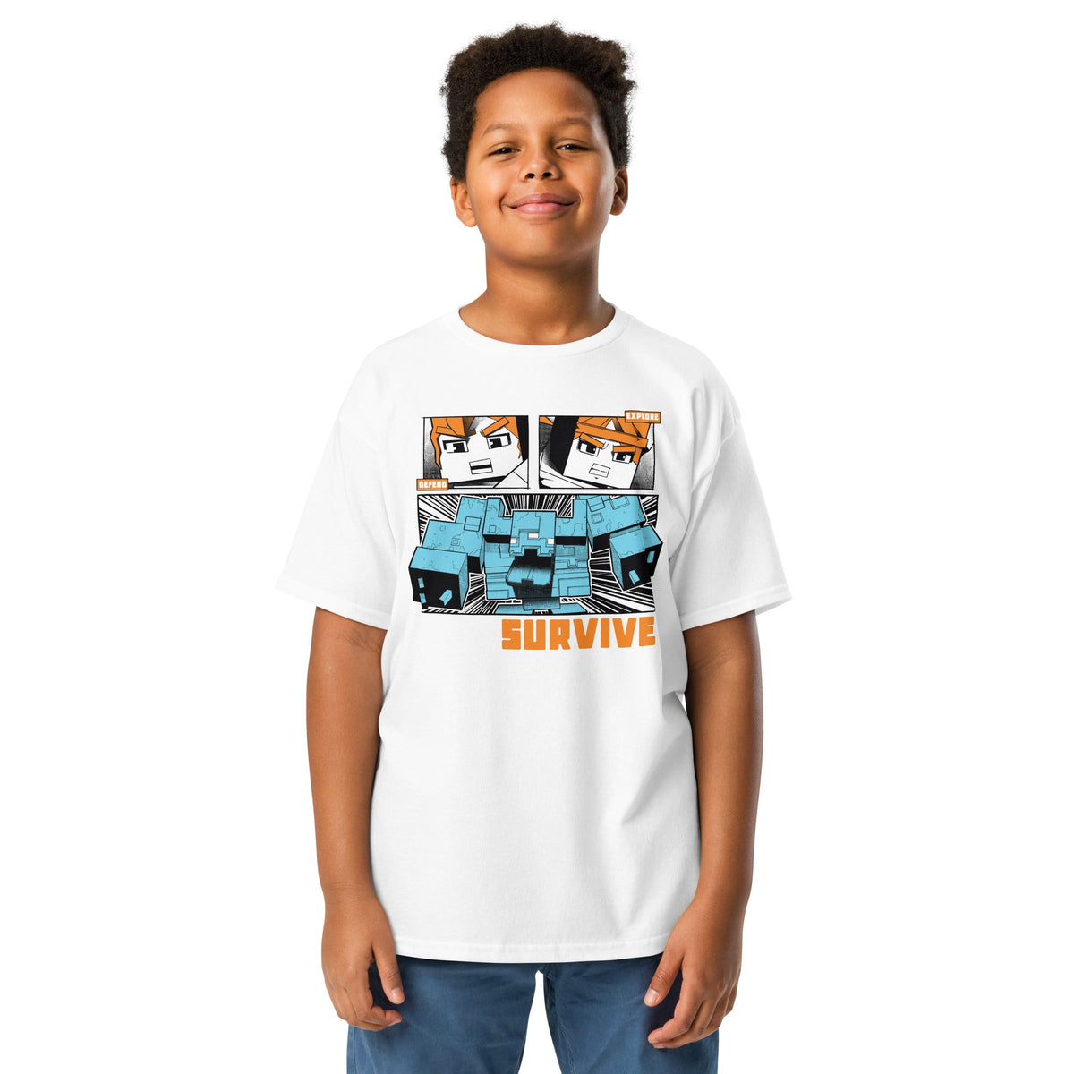 Minecraft Youth T-Shirt Dungeons II Defend Explore Survive