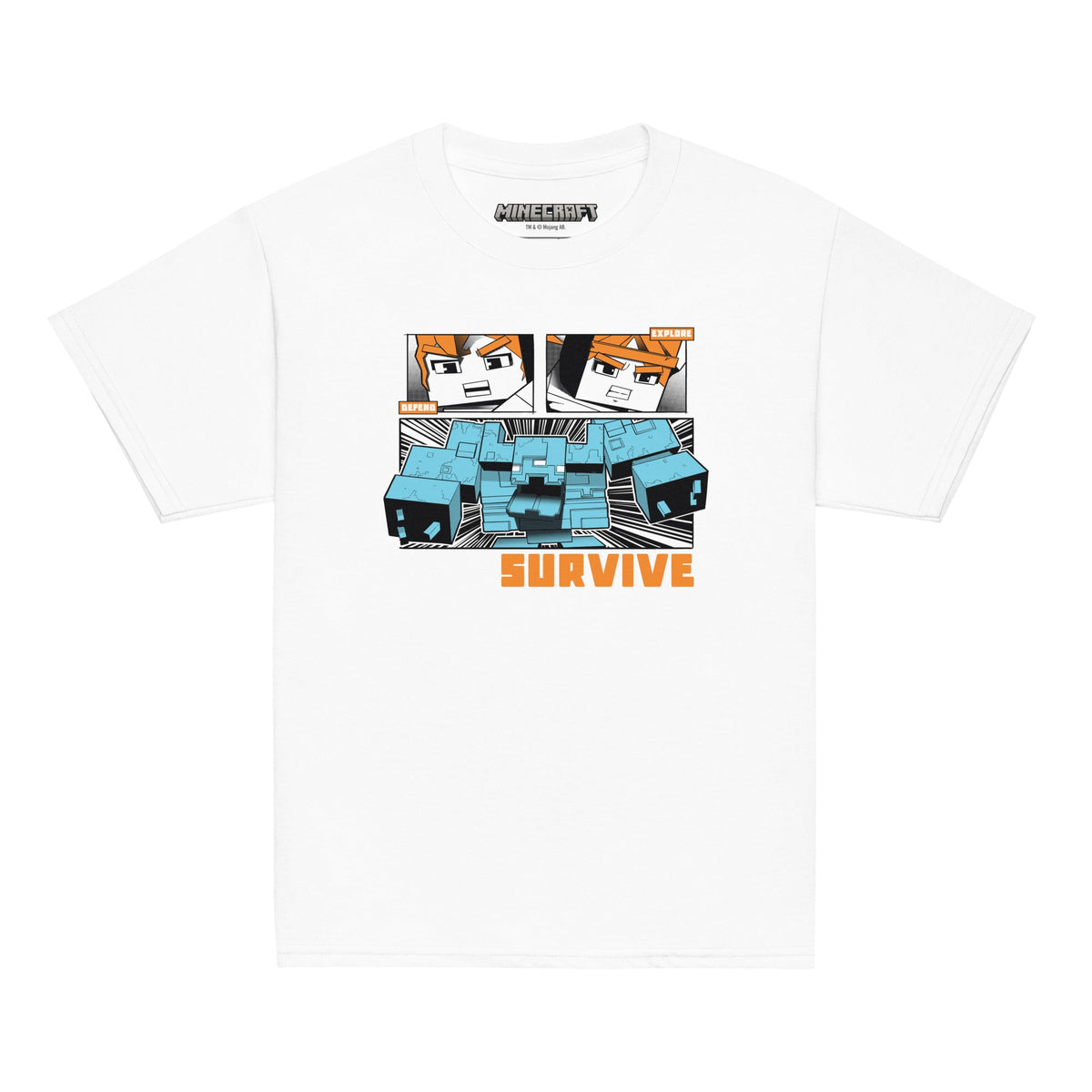 Minecraft Youth T-Shirt Dungeons II Defend Explore Survive