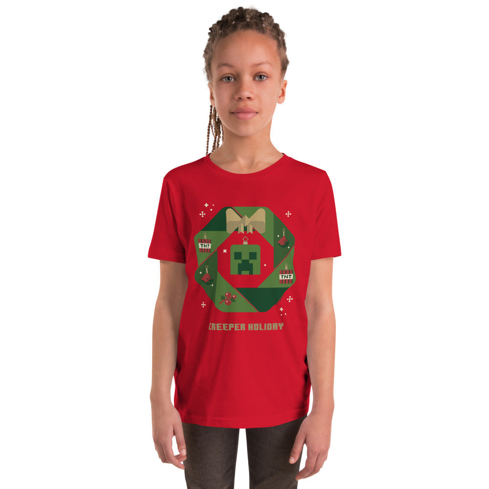 Minecraft Creeper Holiday Wreath Kids T-Shirt